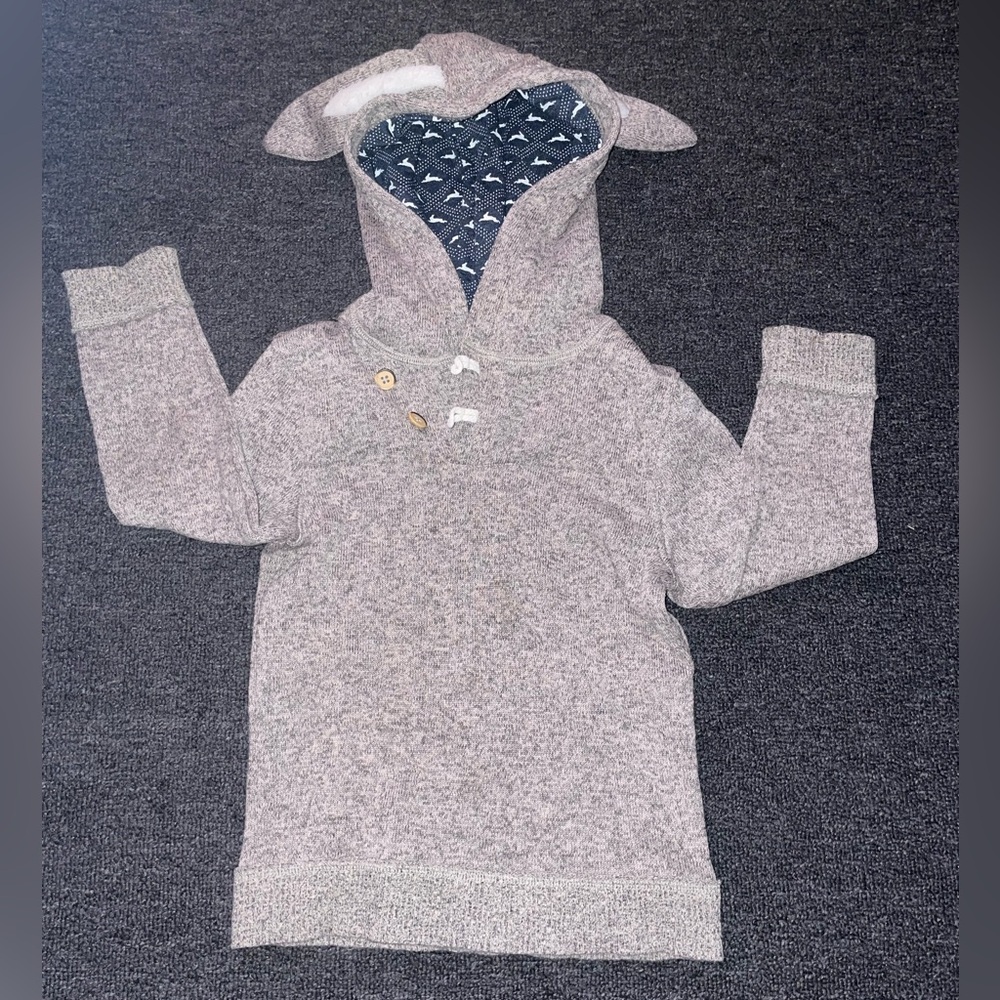 Gray Hooded Sweater with Bunny Ears